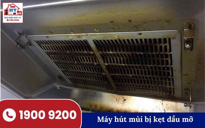 Hình ảnh minh họa máy hút mùi bị kẹt dầu mỡ cần sửa chữa.