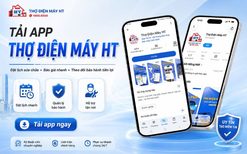 Giao diện App Thợ Điện Máy HT giúp đặt lịch sửa tivi Samsung hoặc LG