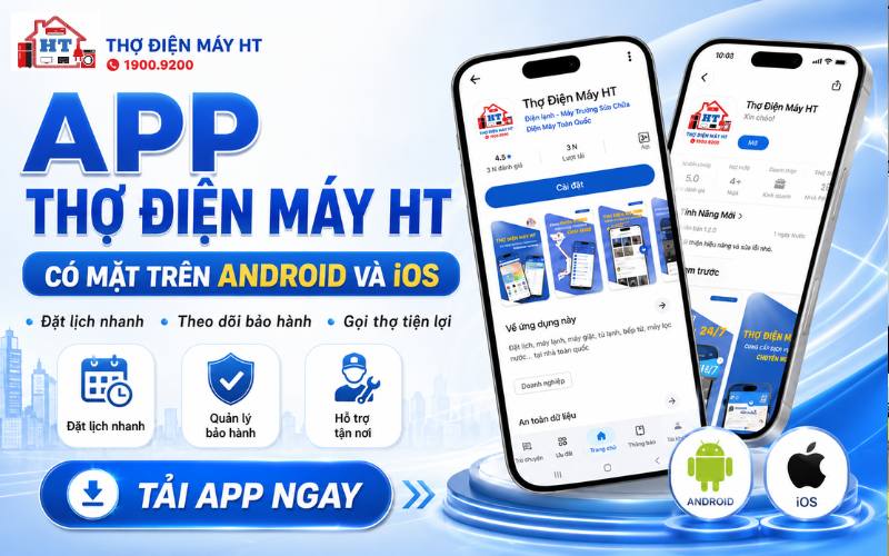 Giao diện App Thợ Điện Máy HT trên điện thoại giúp gửi yêu cầu hỗ trợ tivi