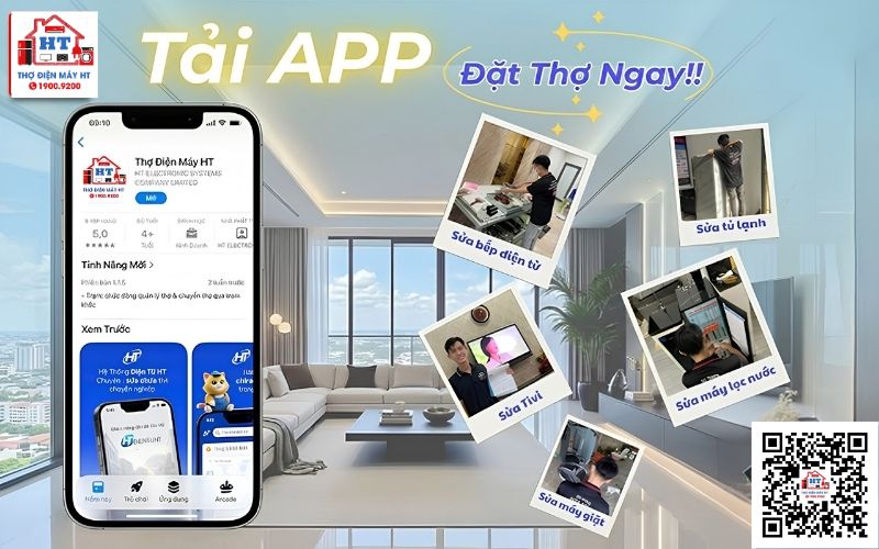 Giao diện App Thợ Điện Máy HT giúp gửi yêu cầu sửa tivi LG