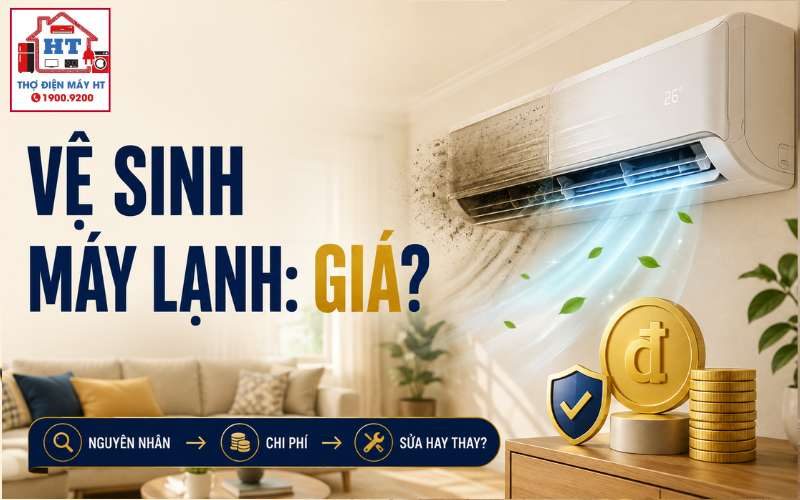 Giá vệ sinh máy lạnh: Treo tường khác máy thương mại?