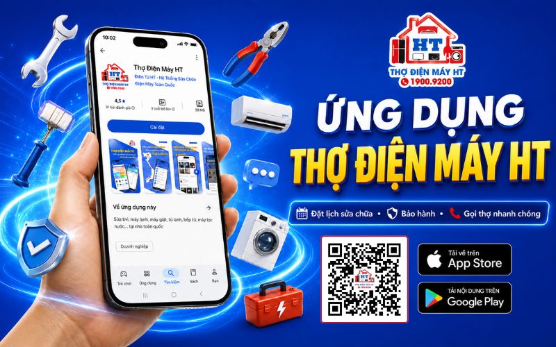 Ứng dụng Thợ Điện Máy HT trên điện thoại Giao diện ứng dụng Thợ Điện Máy HT trên điện thoại giúp người dùng đặt lịch dịch vụ tivi