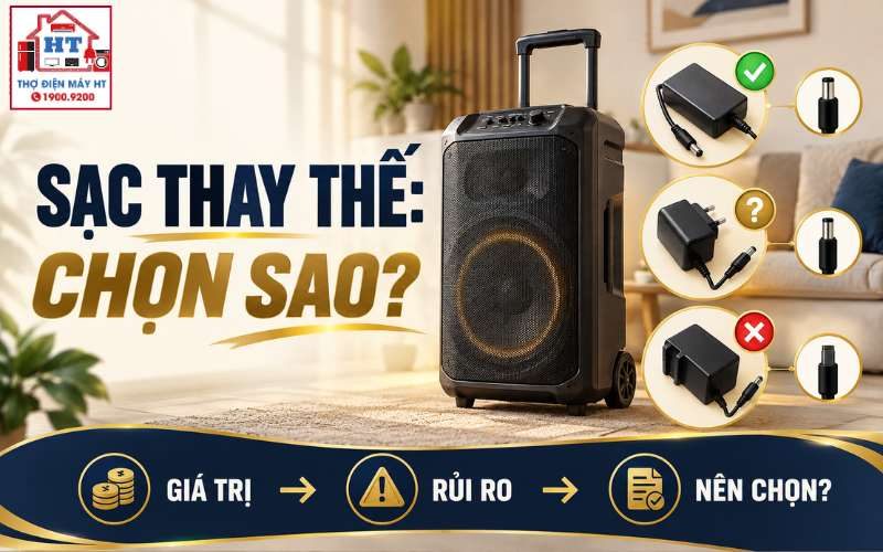 Chọn sạc thay thế cho loa kéo: Điện áp, dòng, jack và model phải khớp