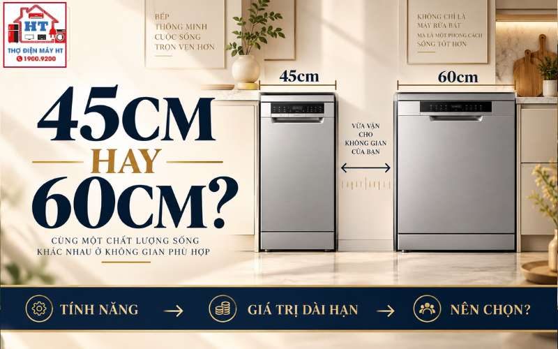 Máy Rửa Chén 45cm Hay 60cm? Chọn Theo Hốc Bếp Và Tải Rửa